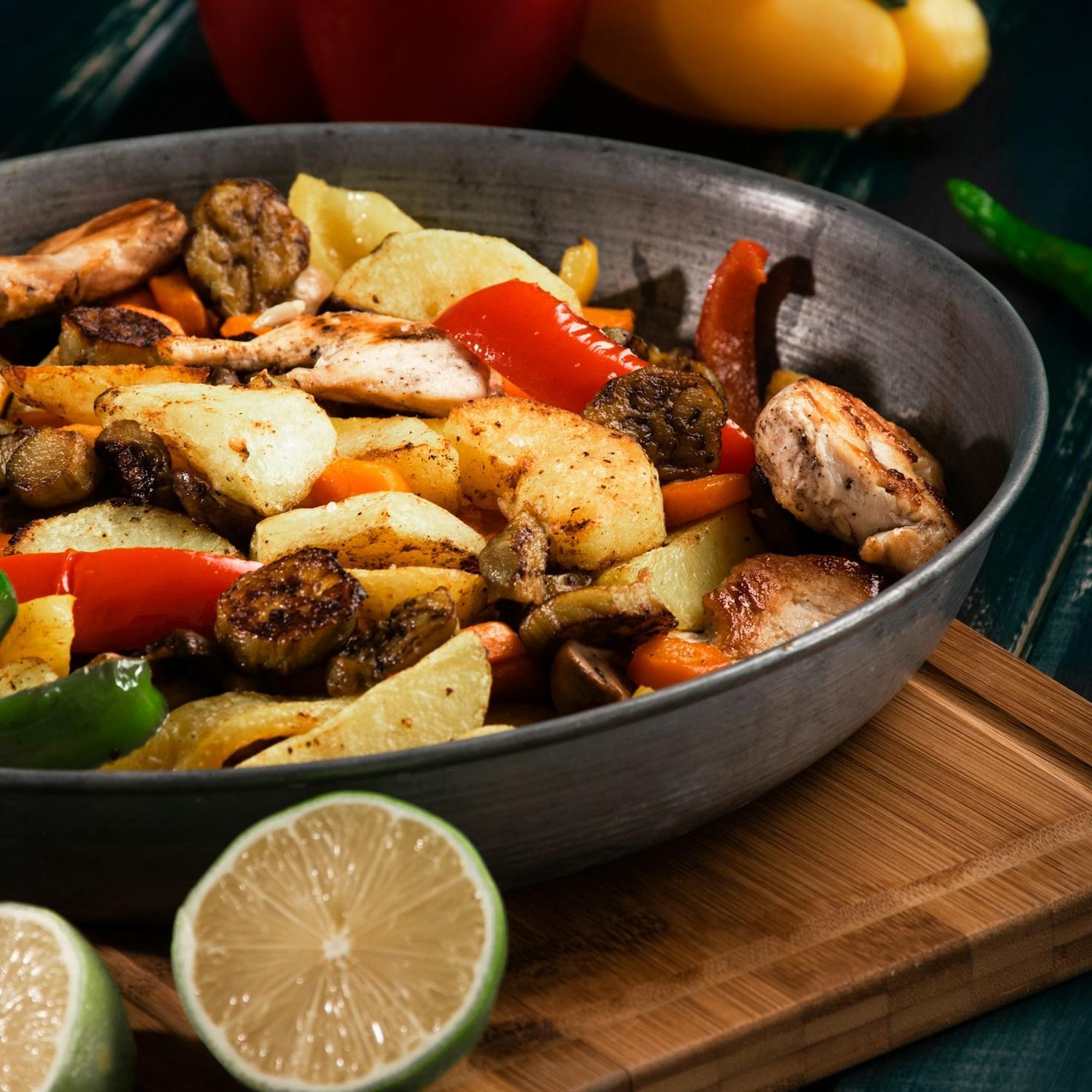 Balanced healthy meal prepared in a home kitchen